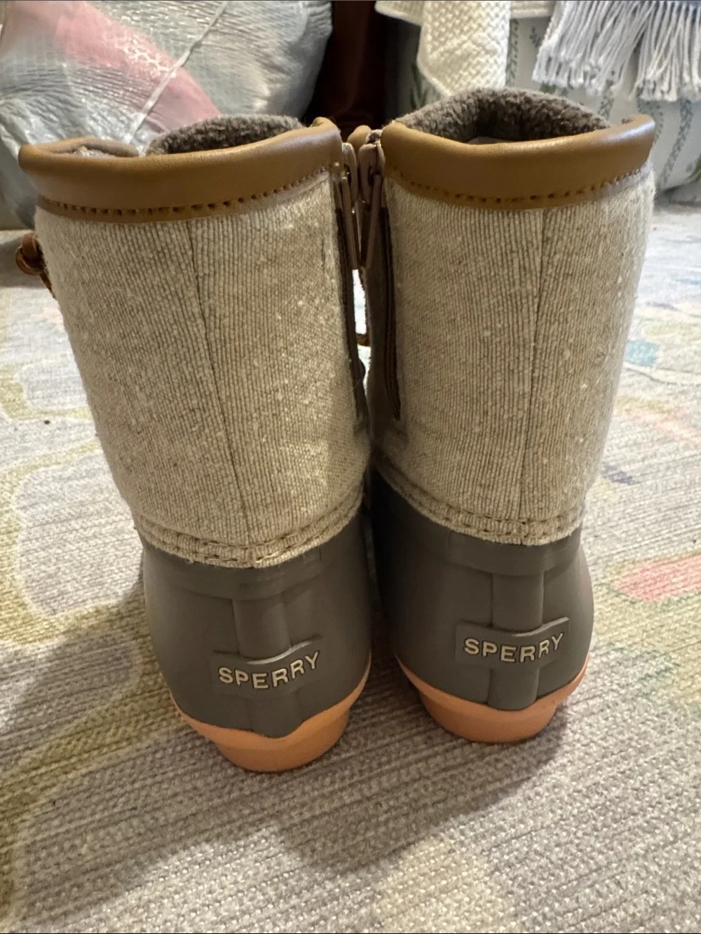 Sperry Two-Tone Waterproof Duck Boots in Taupe and Cream